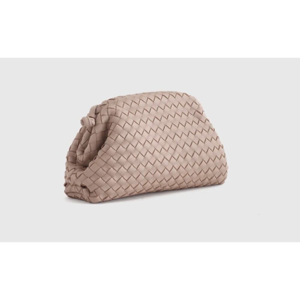 Quince NEW Italian Leather Handwoven Pouch Crossbody Clutch, Taupe - Picture 4 of 8